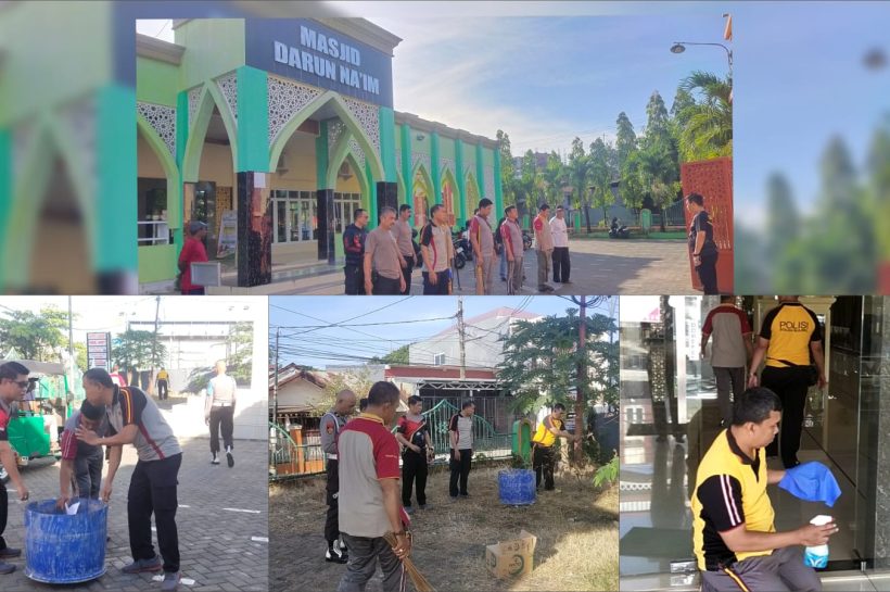 Jumat Bersih, Personil Polsek Manggala Korve di Masjid Darun Na’im